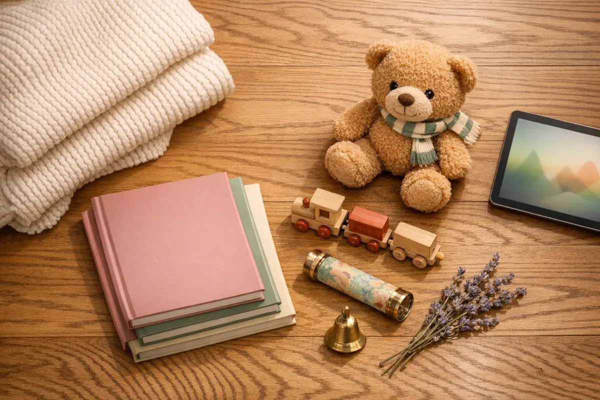 אובייקטי הרגעה לילד עם חרדה, פינת ביטחון של דובי, שמיכה רכה וספרי ילדים